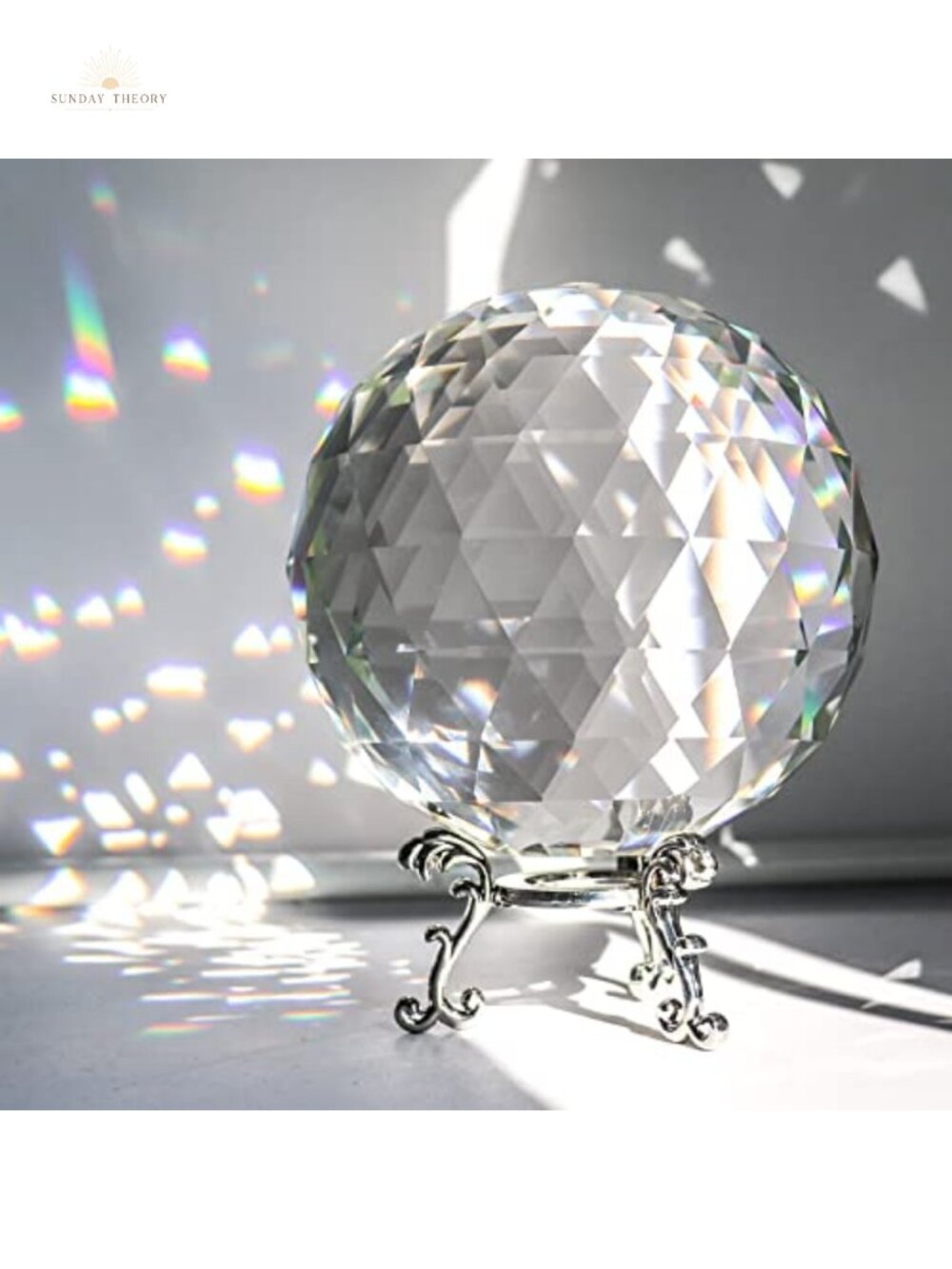Faceted Crystal Ball Prism with Stand Suncatcher Home Decor Rainbow Maker
